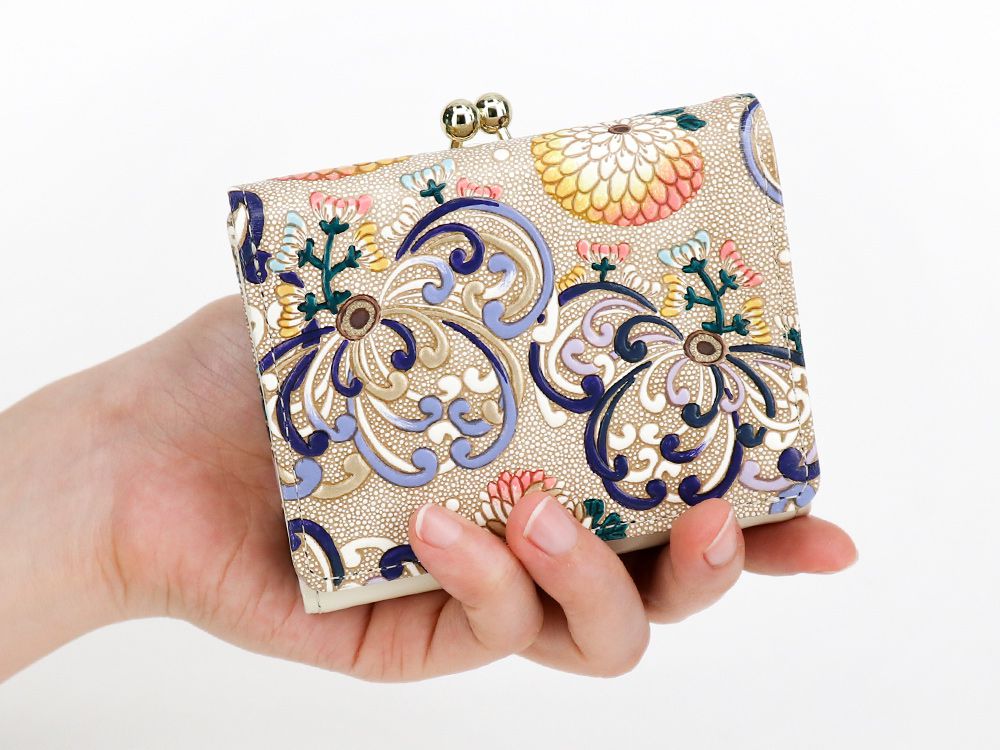 RANGIKU - Firework Chrysanthemums (Blue&yellow) Small GAMAGUCHI Trifold Wallet