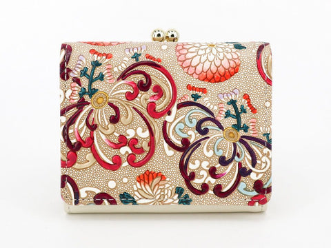 RANGIKU - Firework Chrysanthemums (Wine&Pink) Small GAMAGUCHI Trifold Wallet
