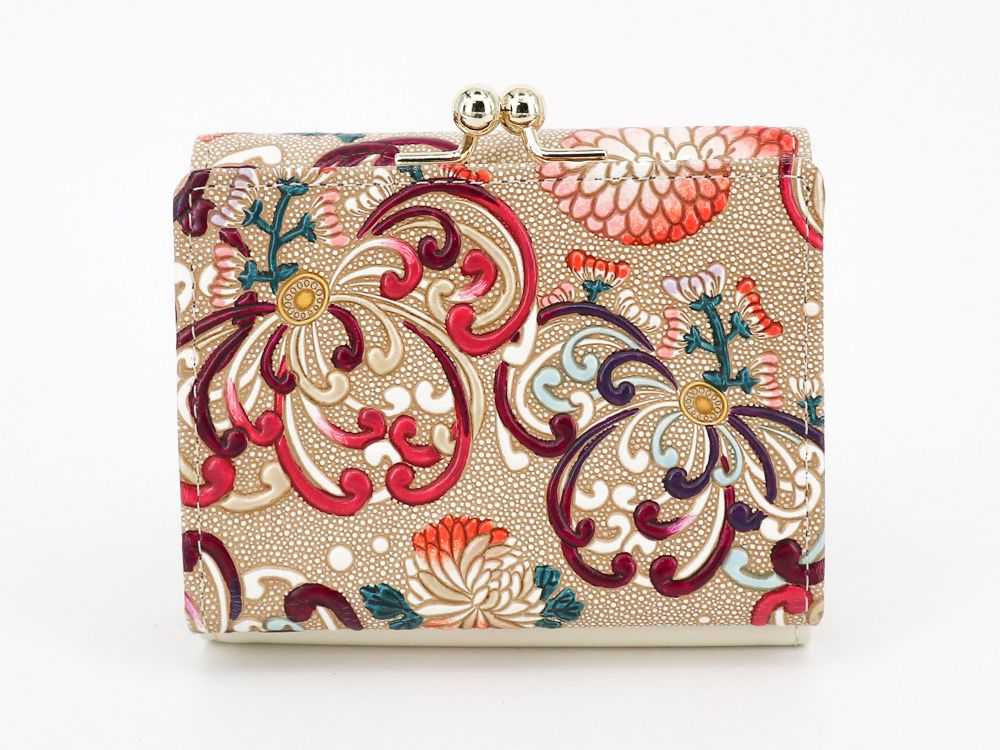 RANGIKU - Firework Chrysanthemums (Wine&Pink) Small GAMAGUCHI Trifold Wallet