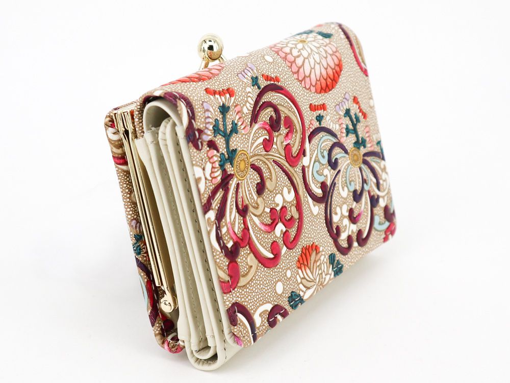 RANGIKU - Firework Chrysanthemums (Wine&Pink) Small GAMAGUCHI Trifold Wallet