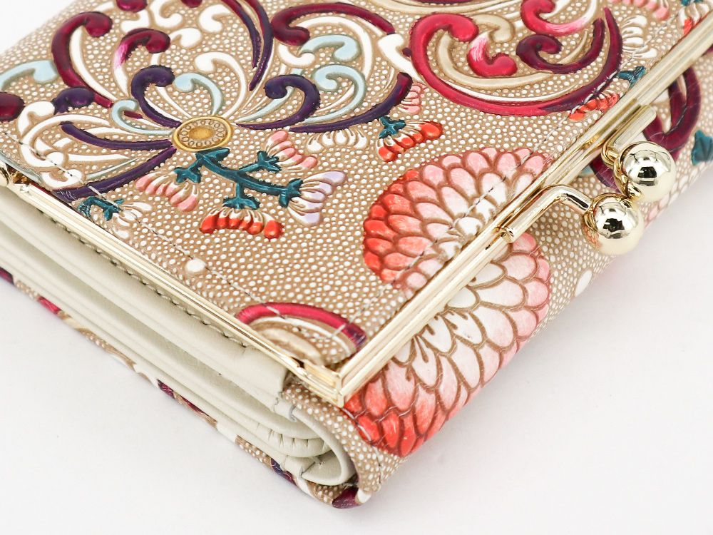 RANGIKU - Firework Chrysanthemums (Wine&Pink) Small GAMAGUCHI Trifold Wallet