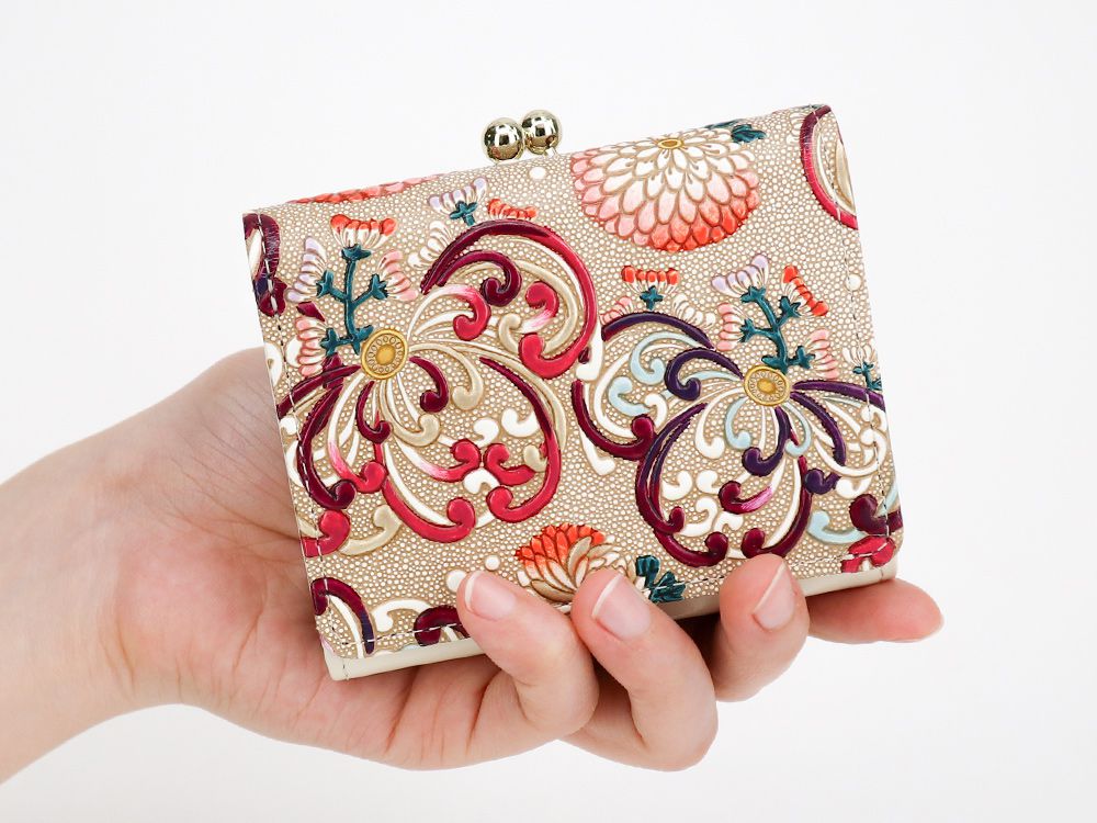 RANGIKU - Firework Chrysanthemums (Wine&Pink) Small GAMAGUCHI Trifold Wallet