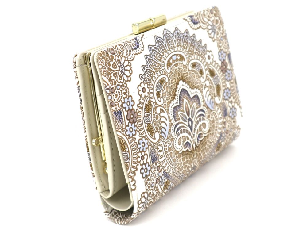 Antique Lace (Blue) GAMASATSU Square Billfold with Clasp