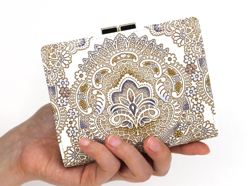 Antique Lace (Blue) GAMASATSU Square Billfold with Clasp