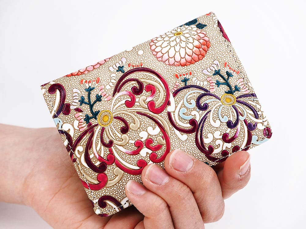 RANGIKU - Firework Chrysanthemums (Wine&Pink) Square Coin Purse