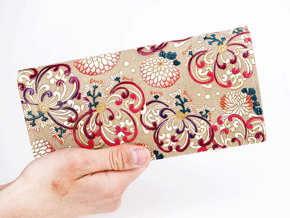 RANGIKU - Firework Chrysanthemums (Wine&Pink) Long Wallet