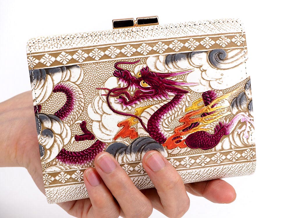 Dragon (Wine) GAMASATSU Square Billfold with Clasp