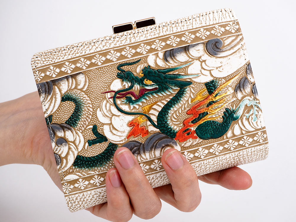 Dragon (Green) GAMASATSU Square Billfold with Clasp