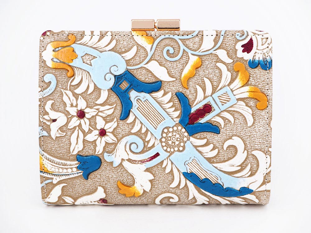 Arabesque (Blue) GAMASATSU Square Billfold with Clasp