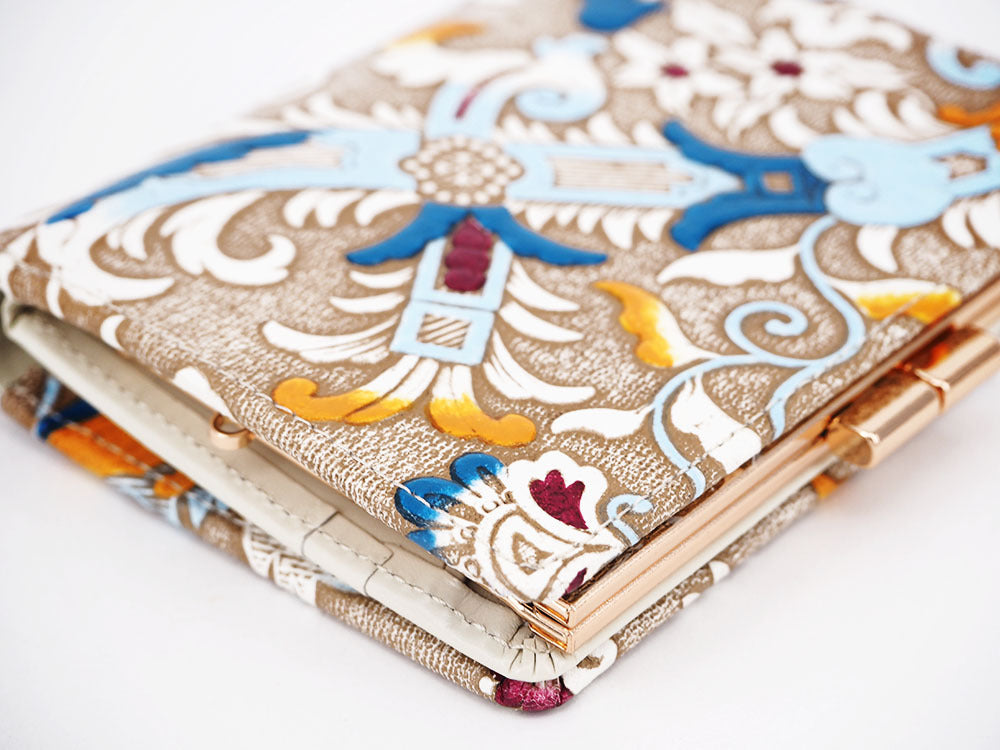 Arabesque (Blue) GAMASATSU Square Billfold with Clasp