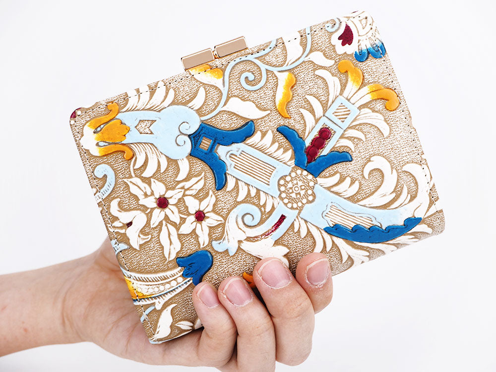 Arabesque (Blue) GAMASATSU Square Billfold with Clasp