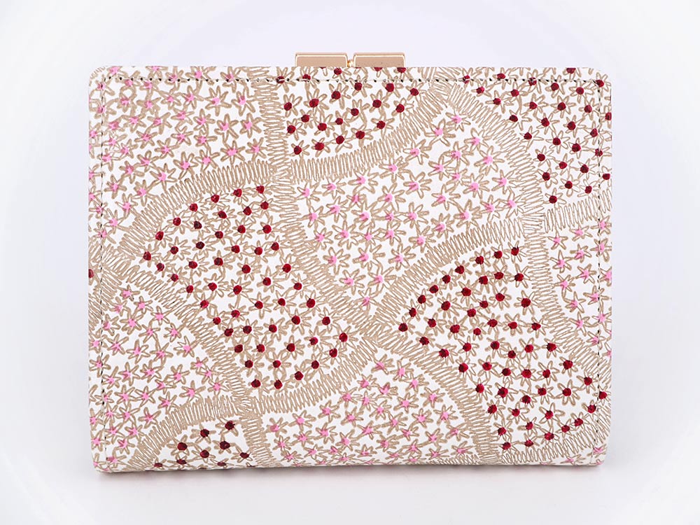CHIRIMEN Fabric (Pink) GAMASATSU Square Billfold with Clasp