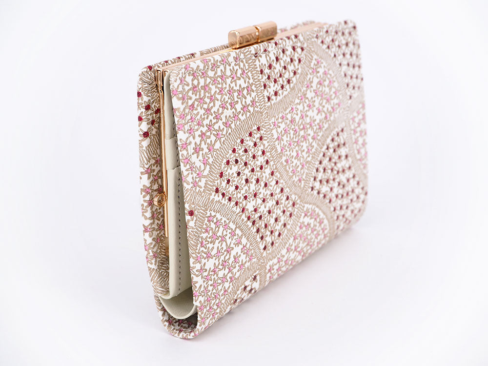 CHIRIMEN Fabric (Pink) GAMASATSU Square Billfold with Clasp