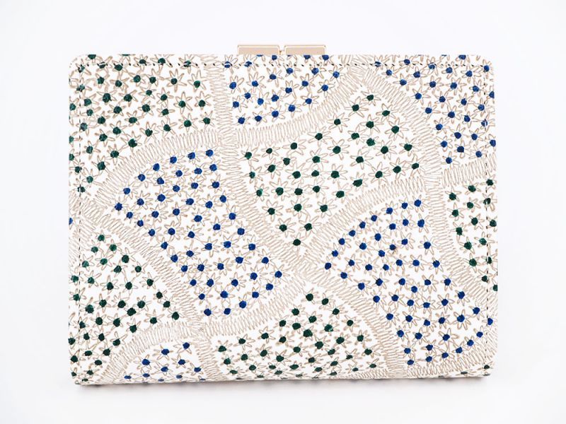CHIRIMEN Fabric (Green) GAMASATSU Square Billfold with Clasp
