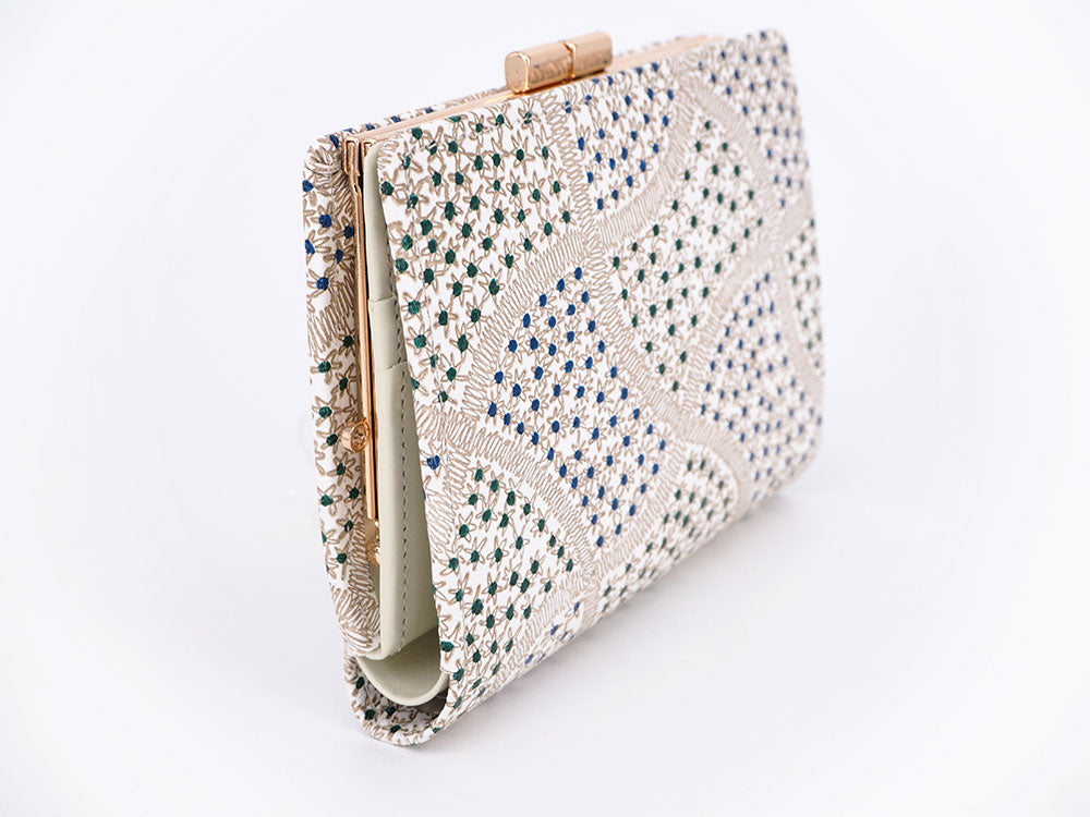 CHIRIMEN Fabric (Green) GAMASATSU Square Billfold with Clasp