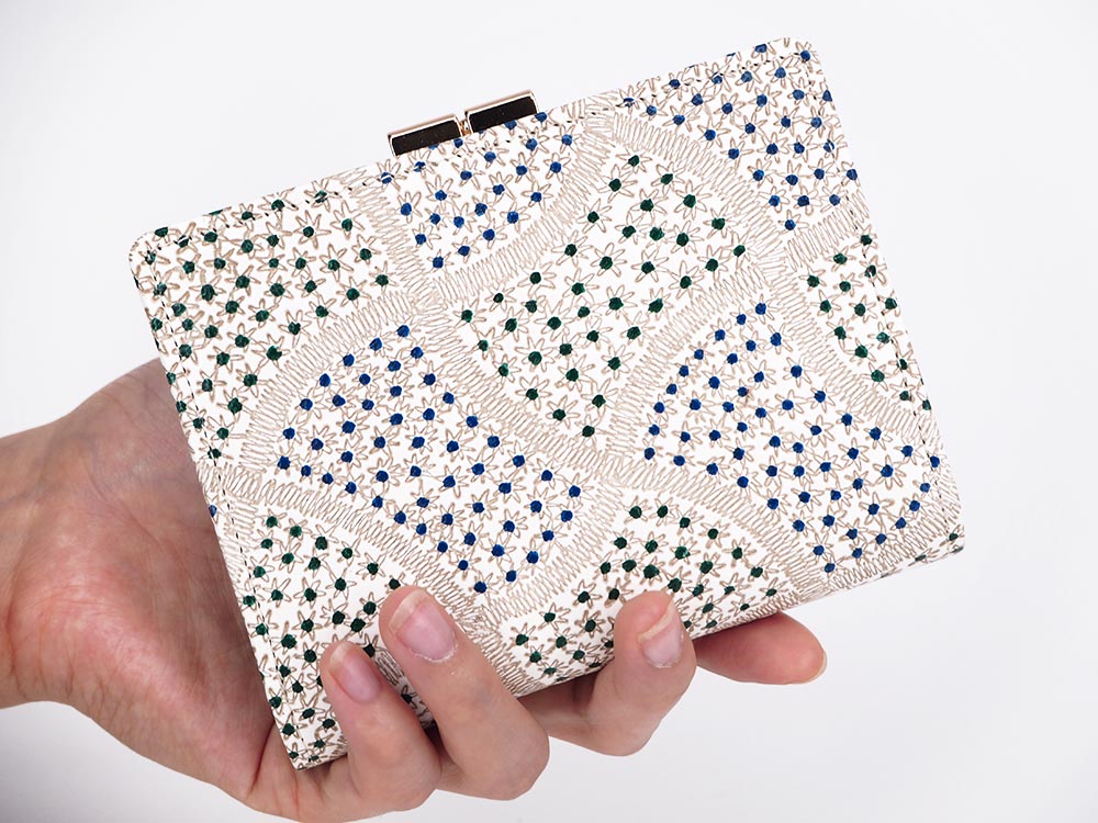 CHIRIMEN Fabric (Green) GAMASATSU Square Billfold with Clasp