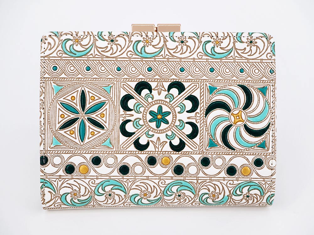 KINSHA - Persia Tiles (Green) GAMASATSU Square Billfold with Clasp