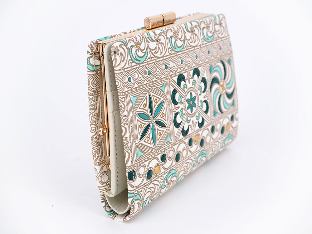 KINSHA - Persia Tiles (Green) GAMASATSU Square Billfold with Clasp