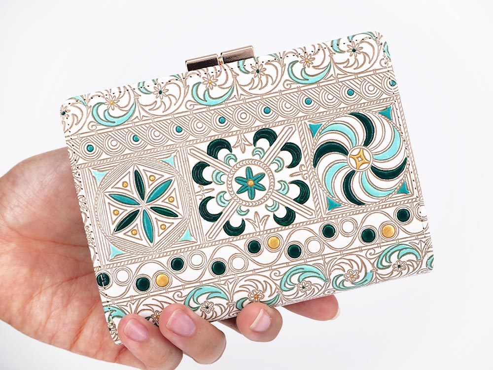 KINSHA - Persia Tiles (Green) GAMASATSU Square Billfold with Clasp