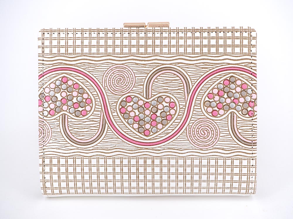 Silver Hearts (Mocha Pink) GAMASATSU Square Billfold with Clasp