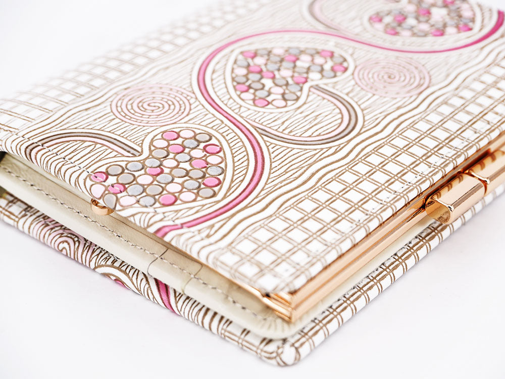 Silver Hearts (Mocha Pink) GAMASATSU Square Billfold with Clasp