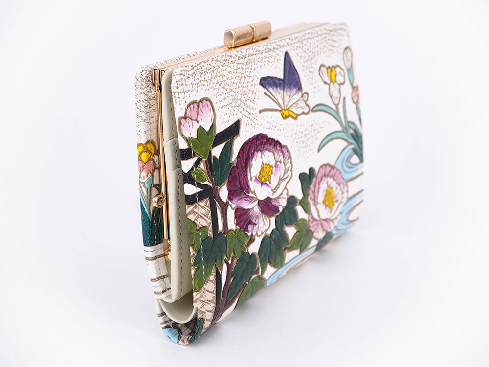 Japanese Peonies GAMASATSU Square Billfold with Clasp