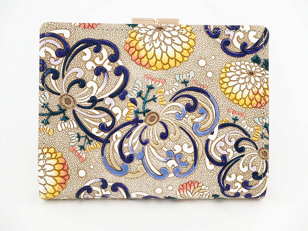 RANGIKU - Firework Chrysanthemums (Blue&Yellow) GAMASATSU Square Billfold with Clasp