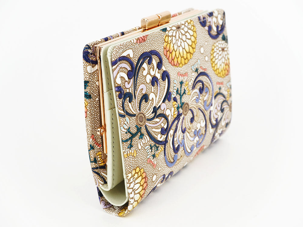 RANGIKU - Firework Chrysanthemums (Blue&Yellow) GAMASATSU Square Billfold with Clasp