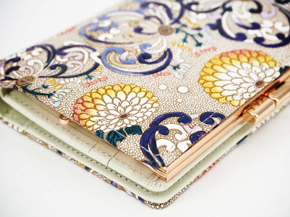 RANGIKU - Firework Chrysanthemums (Blue&Yellow) GAMASATSU Square Billfold with Clasp
