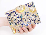 RANGIKU - Firework Chrysanthemums (Blue&Yellow) GAMASATSU Square Billfold with Clasp