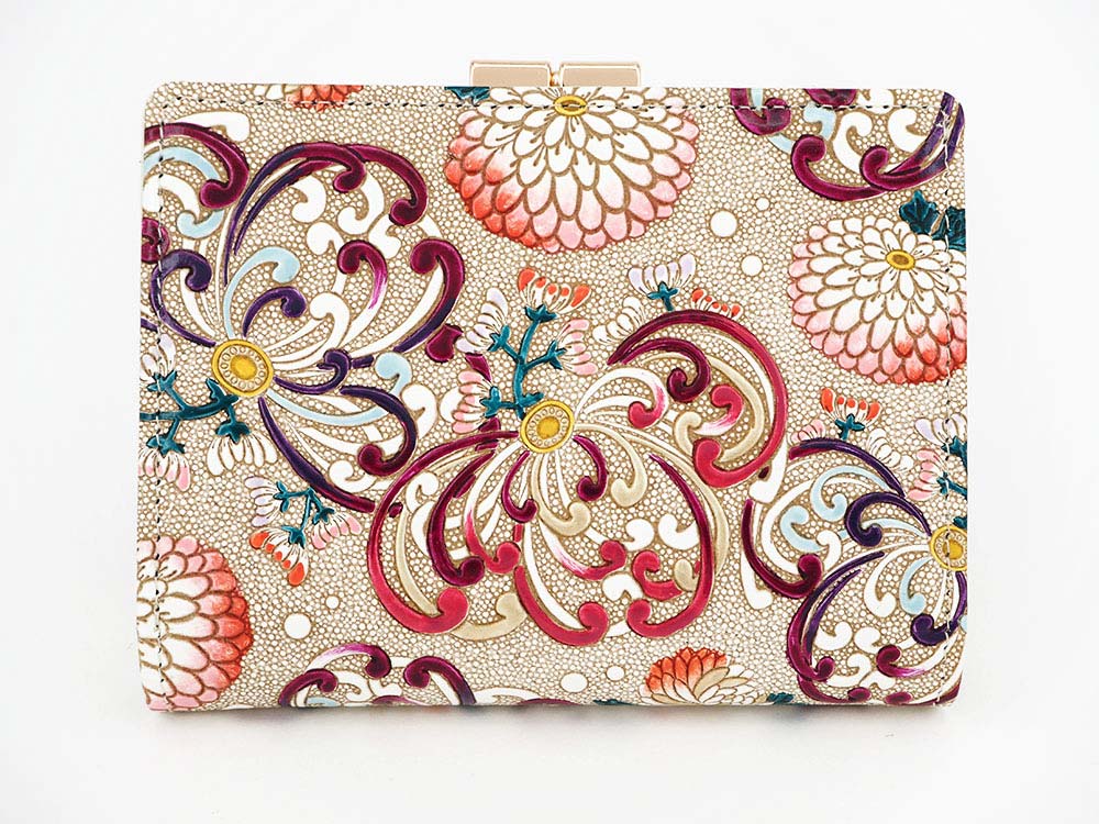 RANGIKU - Firework Chrysanthemums (Wine&Pink) GAMASATSU Square Billfold with Clasp