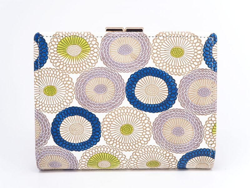 Umbrella Chrysanthemums (Shimmering Blue) GAMASATSU Square Billfold with Clasp