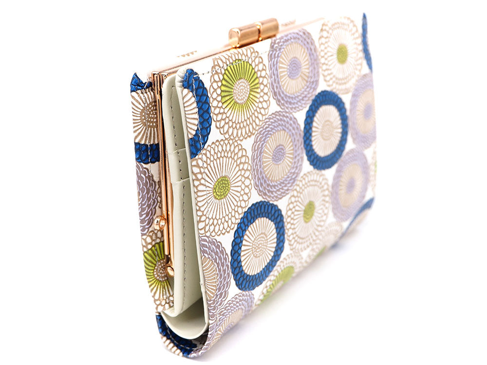 Umbrella Chrysanthemums (Shimmering Blue) GAMASATSU Square Billfold with Clasp