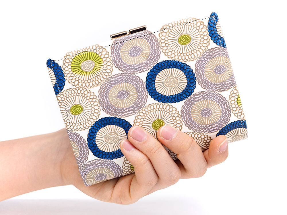 Umbrella Chrysanthemums (Shimmering Blue) GAMASATSU Square Billfold with Clasp