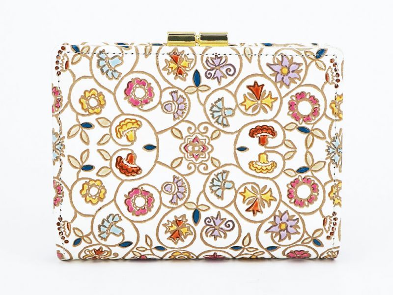 KINKARAKOBANA - Small Golden Flowers GAMASATSU Square Billfold with Clasp