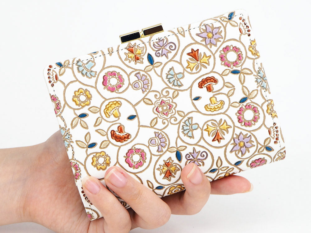 KINKARAKOBANA - Small Golden Flowers GAMASATSU Square Billfold with Clasp