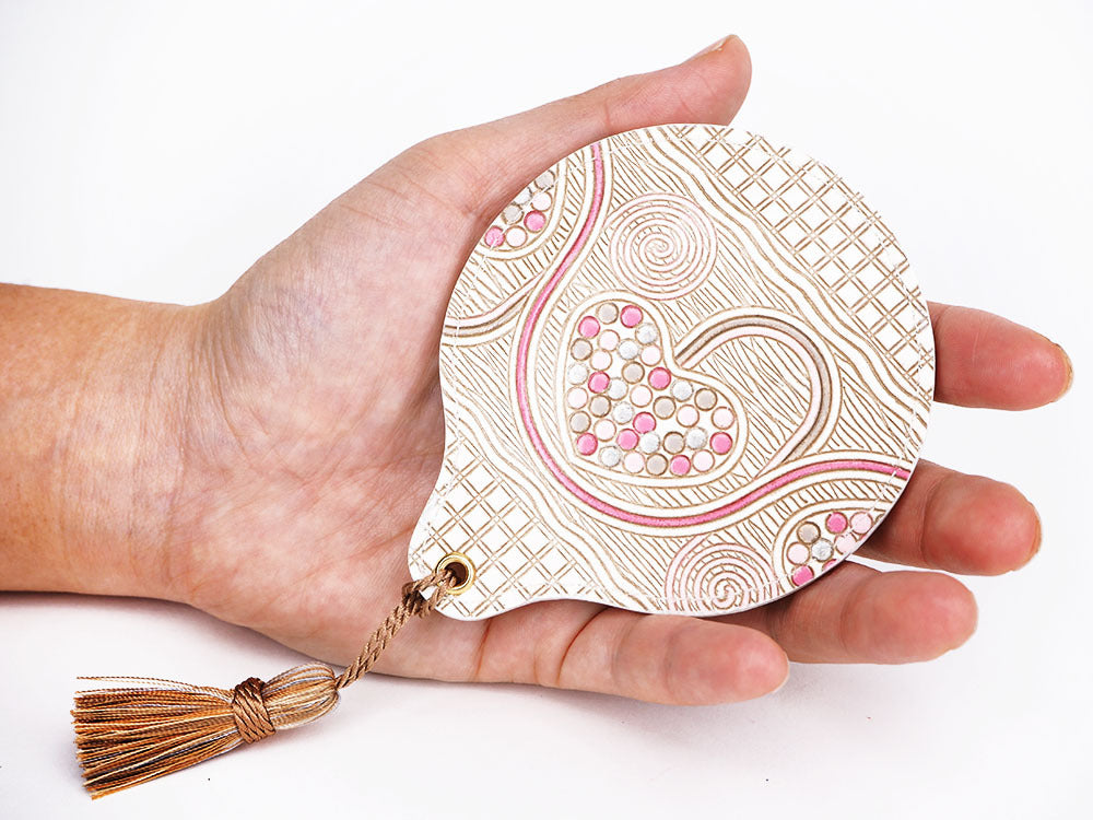 Silver Hearts (Mocha Pink) Hand Mirror