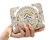 Antique Lace (Blue) Zippered Bi-fold Wallet