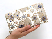 Snow Ornaments (Blue) Zippered Long Wallet