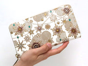 Snow Ornaments (Brown) Zippered Long Wallet