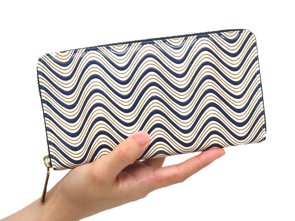 YOKONAMI Waves (Navy) Zippered Long Wallet