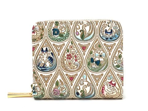 Flowers and Cats (Indigo) Zip Around Bi-Fold Wallet