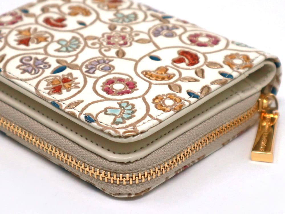KINKARAKOBANA - Small Golden Flowers Zip Around Bi-Fold Wallet