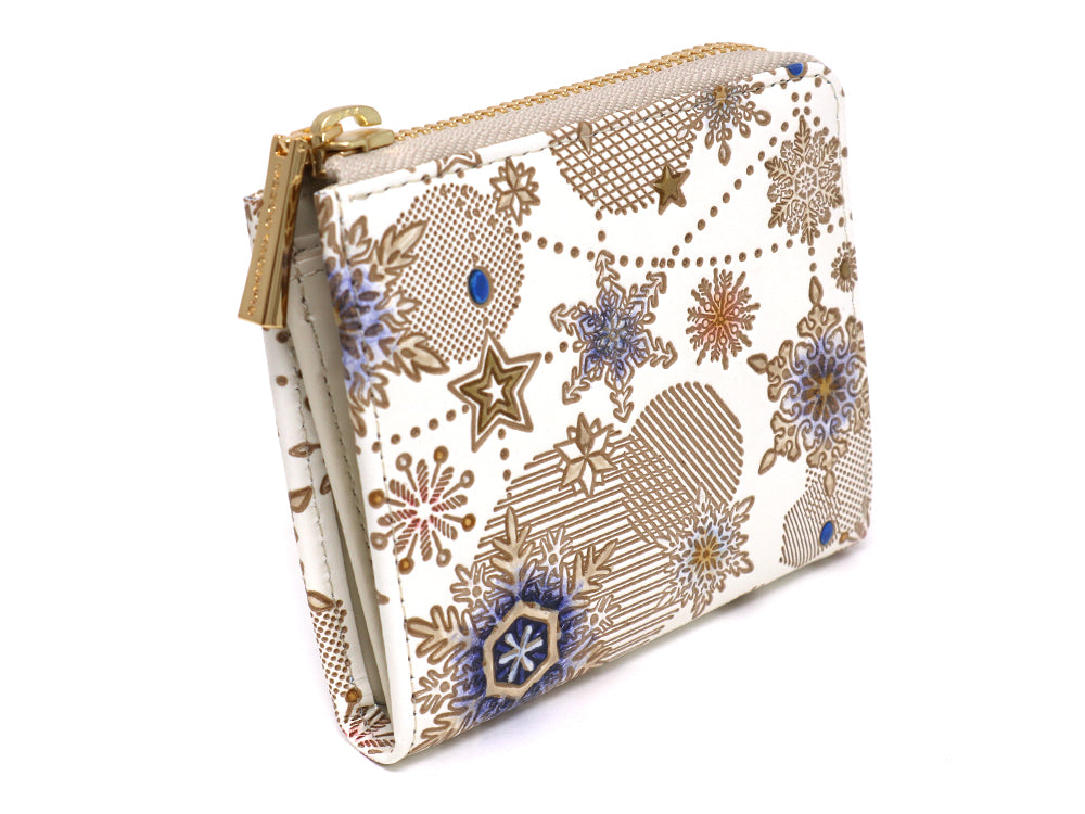 Snow Ornaments (Blue) Small Wallet with L-zipper