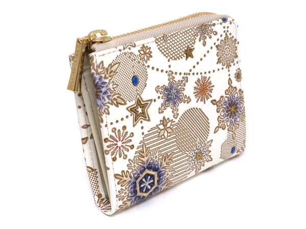 Snow Ornaments (Blue) Small Wallet with L-zipper