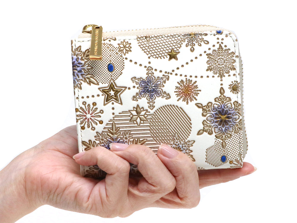 Snow Ornaments (Blue) Small Wallet with L-zipper
