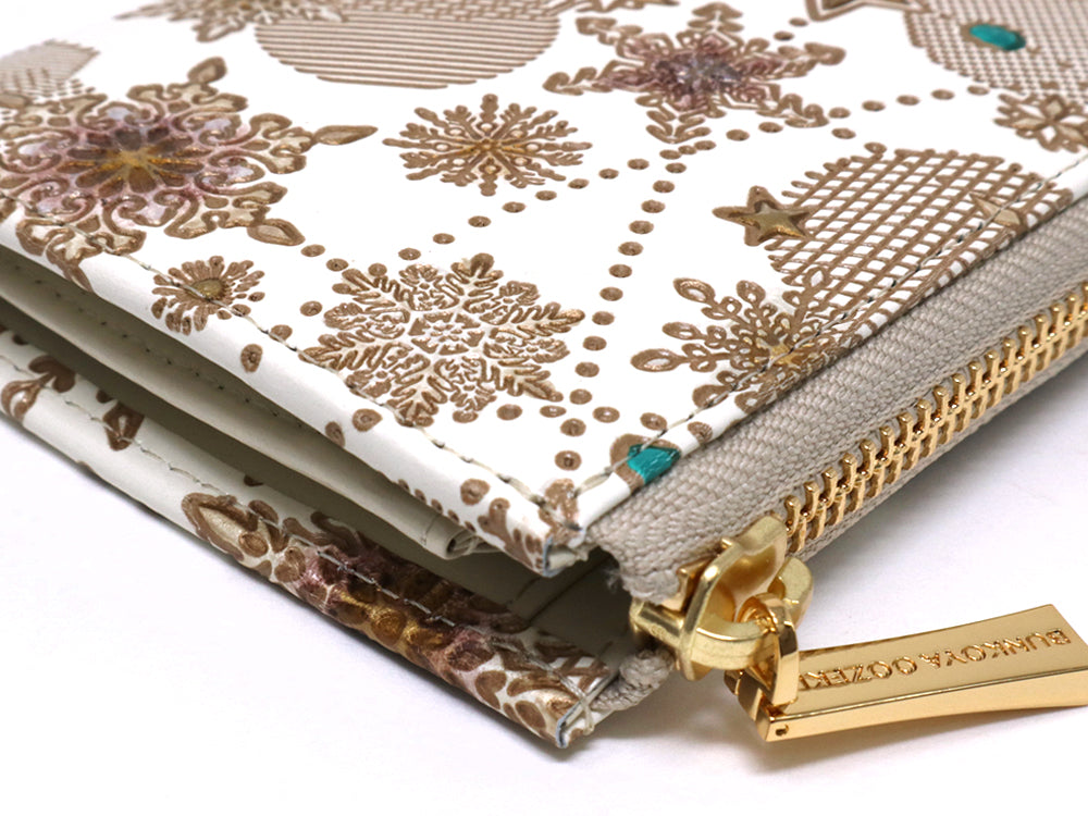 Snow Ornaments (Brown) Small Wallet with L-zipper