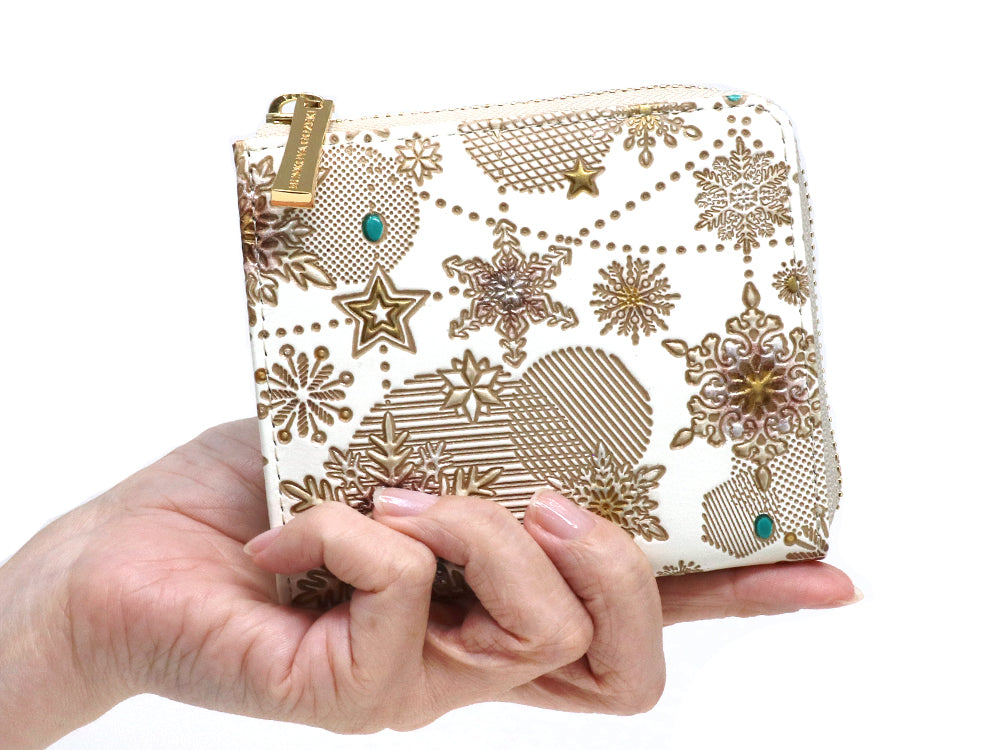 Snow Ornaments (Brown) Small Wallet with L-zipper