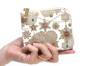 Snow Ornaments (Brown) Small Wallet with L-zipper