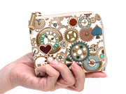 Gears Of Time (Blue-Green) Small Wallet with L-zipper
